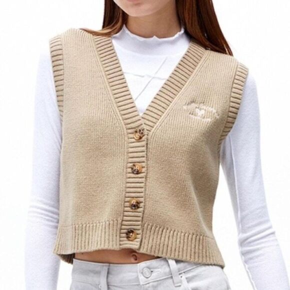 PacSun Pacific Sunwear Sweater Vest Size S Tan Button Front Swank Tank Academia - Picture 1 of 8